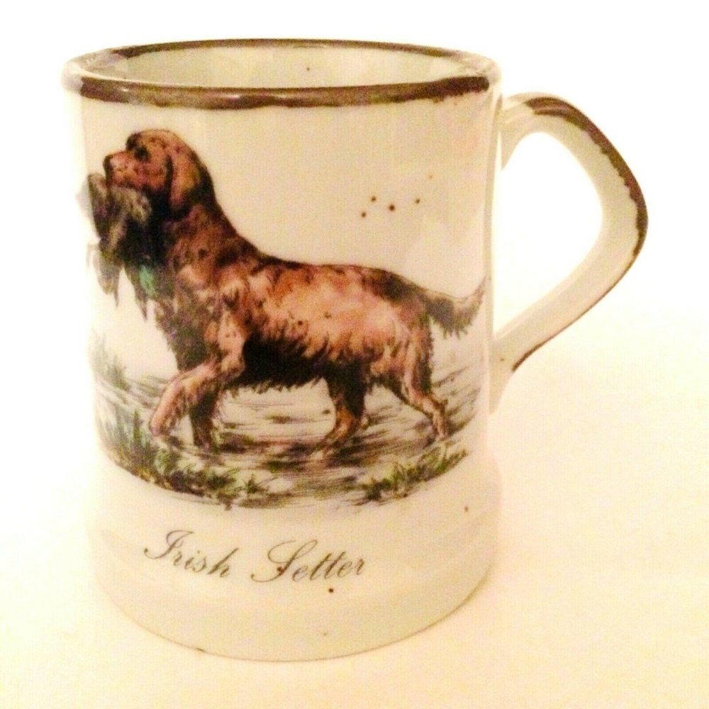 Enesco Irish Setter Mug Vtg Speckled White & Brown